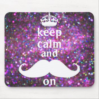 White Mustache With Purple And Pink Sparkle Mouse Pad by mustache_designs at Zazzle