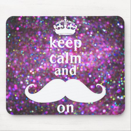 White Mustache With Purple And Pink Sparkle Mouse Pad