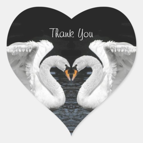 White Mute Swan Mirror Image _ Thank You Heart Sticker