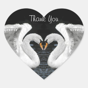 White Mute Swan Mirror Image - Thank You Heart Sticker