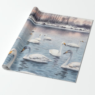 White mute swan on a lake. Watercolor paintingswan Wrapping Paper