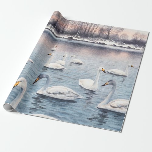 White mute swan on a lake Watercolor paintingswan Wrapping Paper