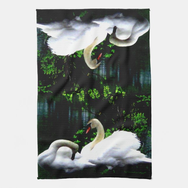 White Mute Swans Kitchen Towel (Vertical)