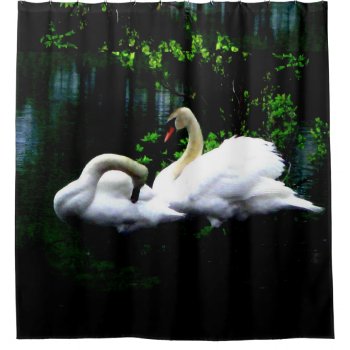 White Mute Swans Shower Curtain by ArtByApril at Zazzle