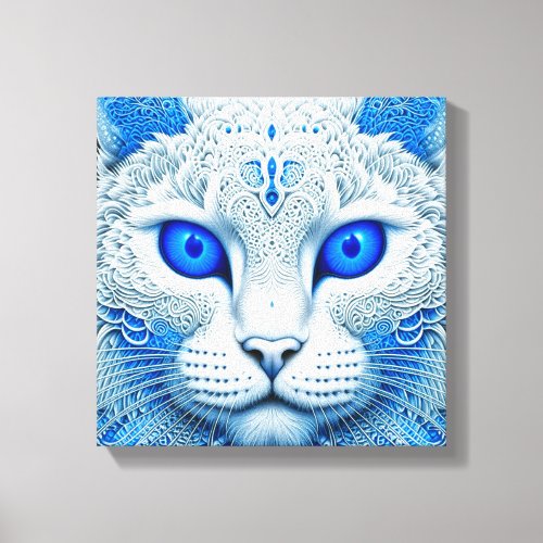 White Mystical Cat Ethereal AI Art Canvas Print