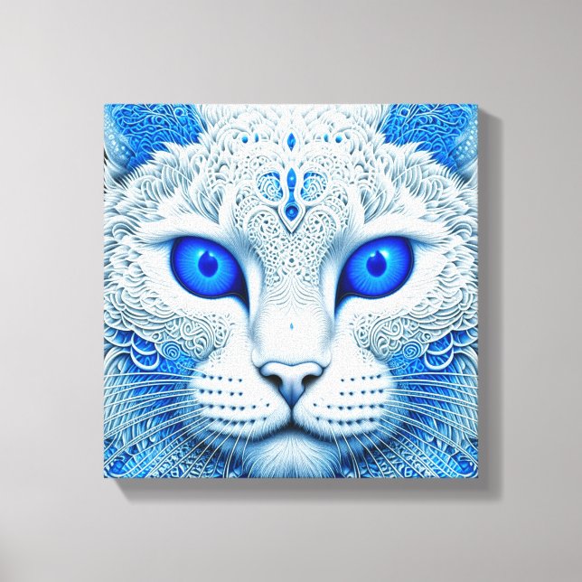 White Mystical Cat Ethereal AI Art Canvas Print (Front)