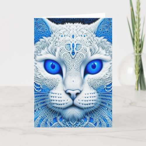 White Mystical Cat Ethereal AI Art Card