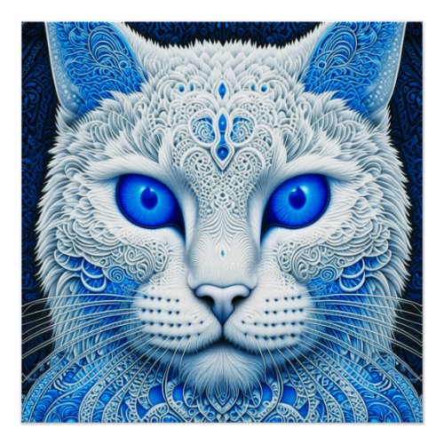 White Mystical Cat Ethereal AI Art Poster