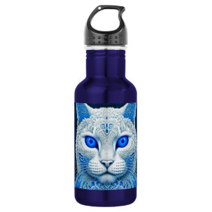White Mystical Cat Ethereal AI Art Stainless Steel Water Bottle