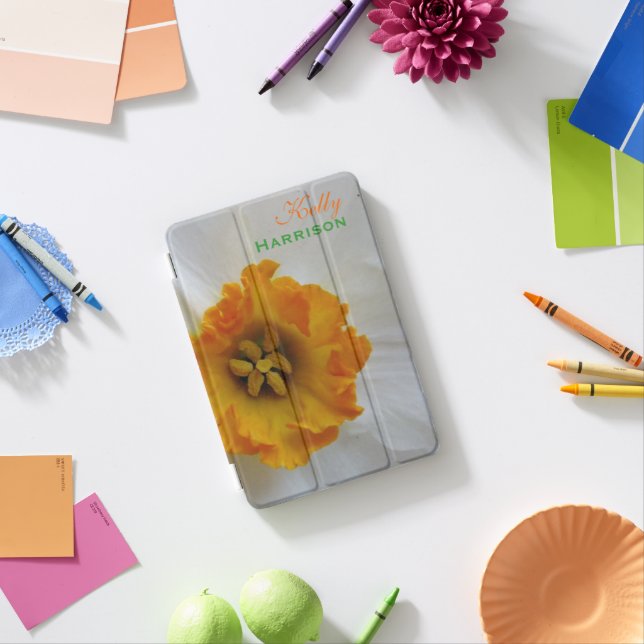 White N Orange Daffodil *Personalize* iPad Mini Cover (In Situ)