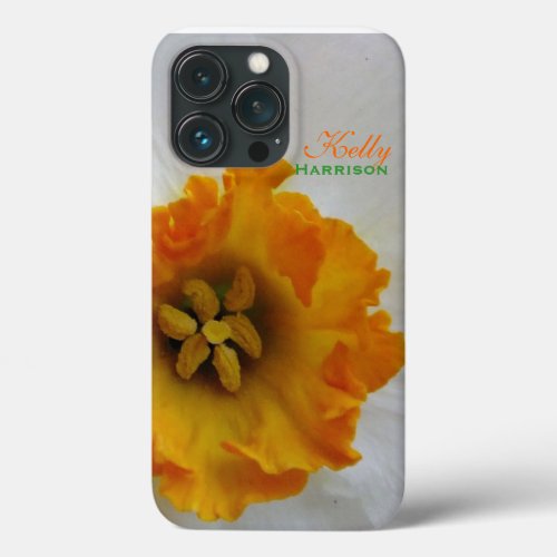 White N Orange Daffodil Personalized iPhone 13 Pro Case