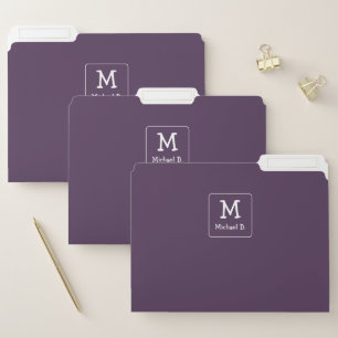 White Name and Monogram on Purple File Folder