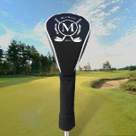 White Name Monogram On Black Golf Club Head Cover at Zazzle