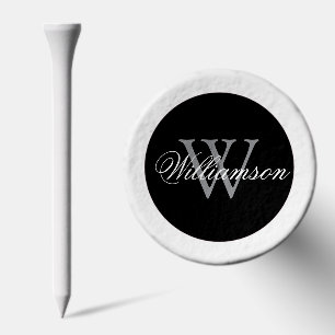 White Name on Gray Monogram on Black Circle Golf Tees