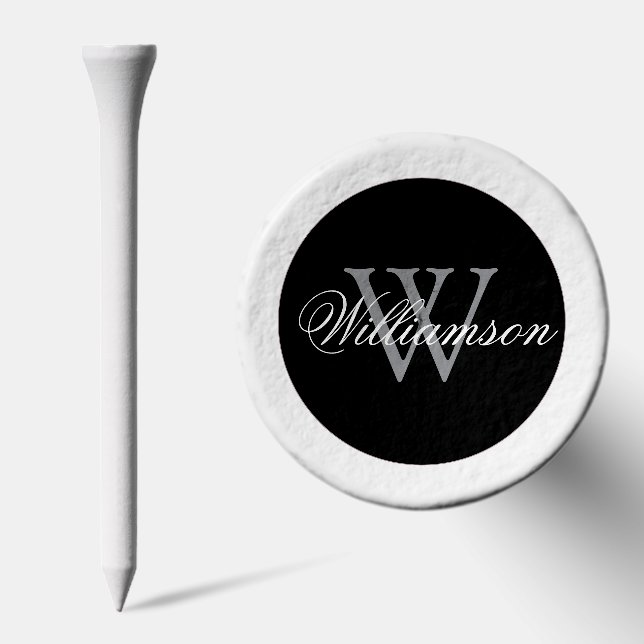 White Name on Gray Monogram on Black Circle Golf Tees (Combo)