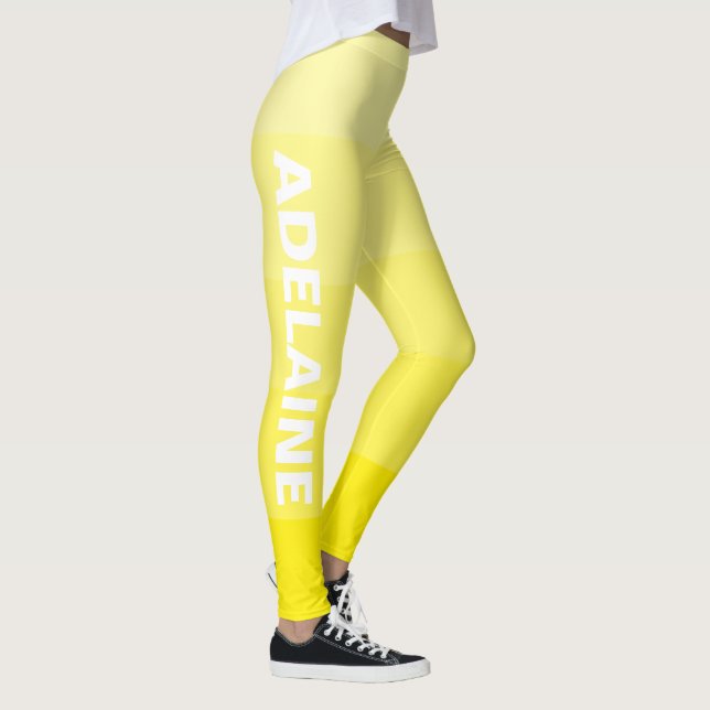 White Name | Stylish 5 Canary Yellow Shades Blocks Leggings (Right)