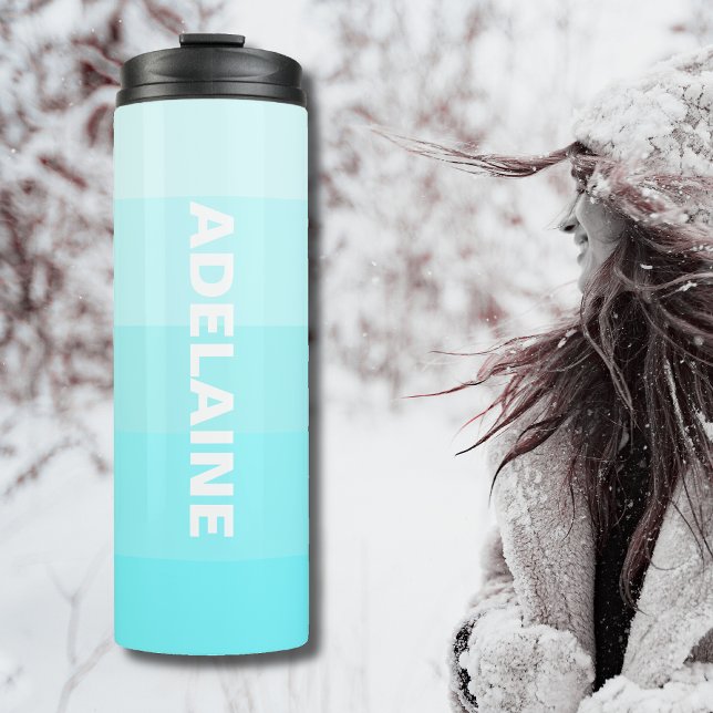 White Name | Stylish 5 Electric Blue Shades Blocks Thermal Tumbler (Creator Uploaded)