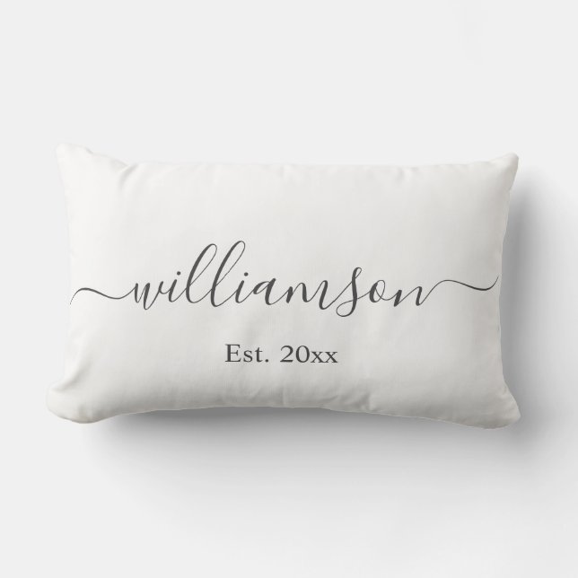 White Name & Year Company Logo Client Gift Elegant Lumbar Pillow (Front)