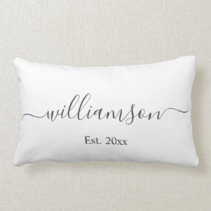 White Name & Year Company Logo Client Gift Elegant Lumbar Pillow