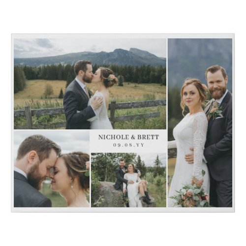 White Names  Date Wedding Photo Collage Faux Canvas Print