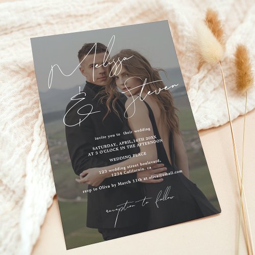 White names script calligraphy photo wedding invitation