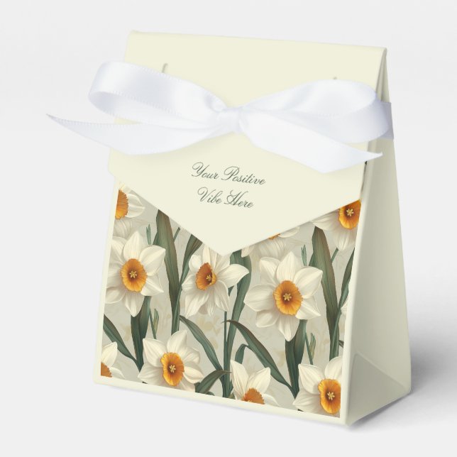 White Narcissus Bloom Spring Pattern Favor Boxes (Front Side)