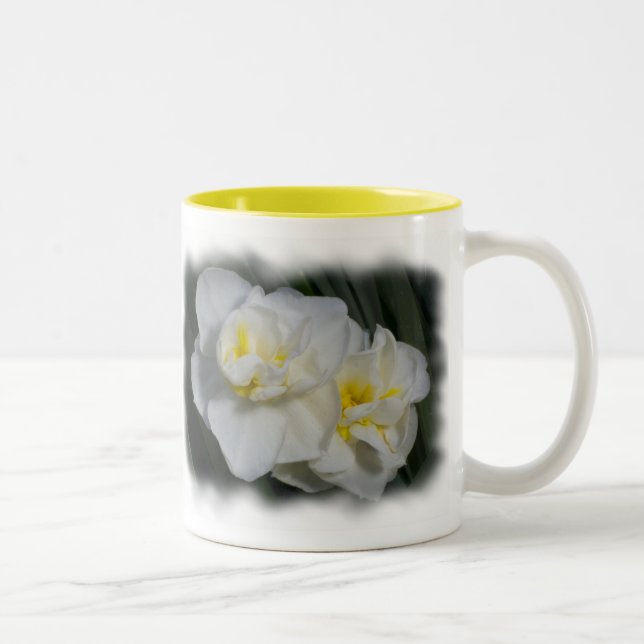 White Narcissus Daffodil Two-Tone Coffee Mug (Right)