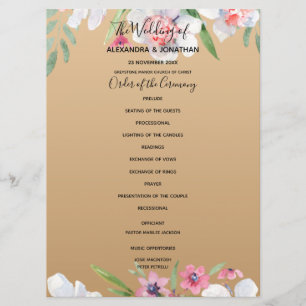 White Narcissus on Champagne Gold Wedding Program