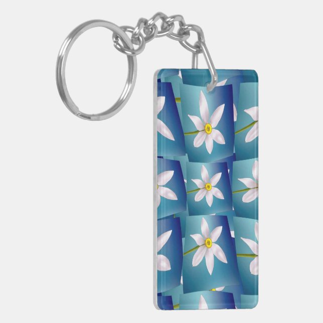 White Narcissus Pattern Keychain (Front Left)