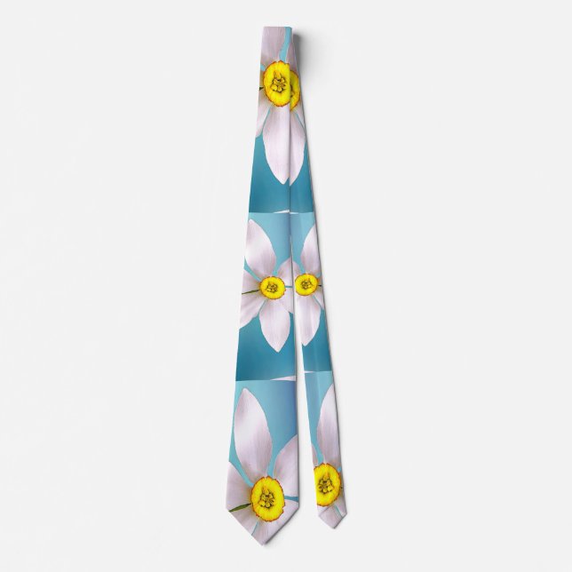 White Narcissus Pattern Neck Tie (Front)