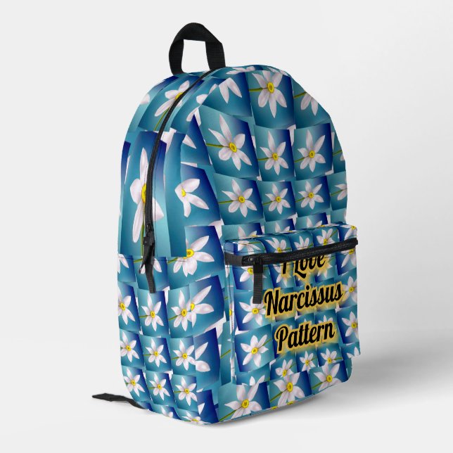 White Narcissus Pattern Printed Backpack (Back Corner Left)