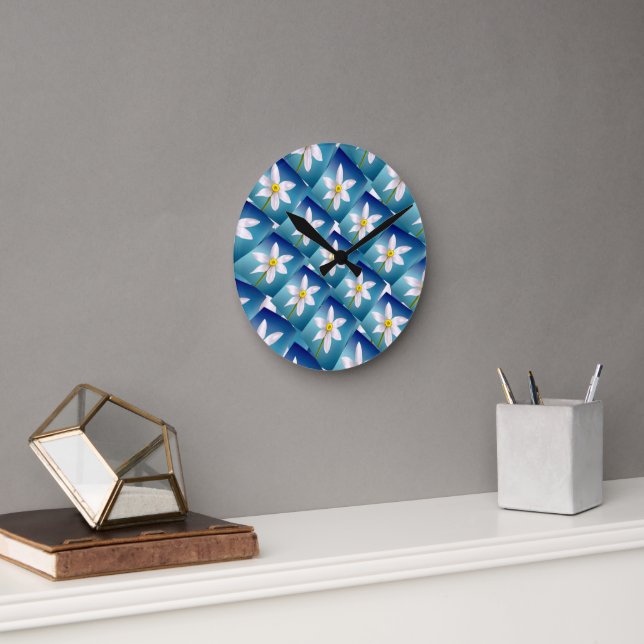 White Narcissus Pattern Round Clock (Office)