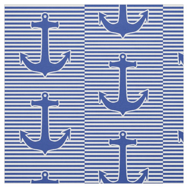 White Narrow Stripes & Anchor blue + your backgr. Fabric (Swatch)
