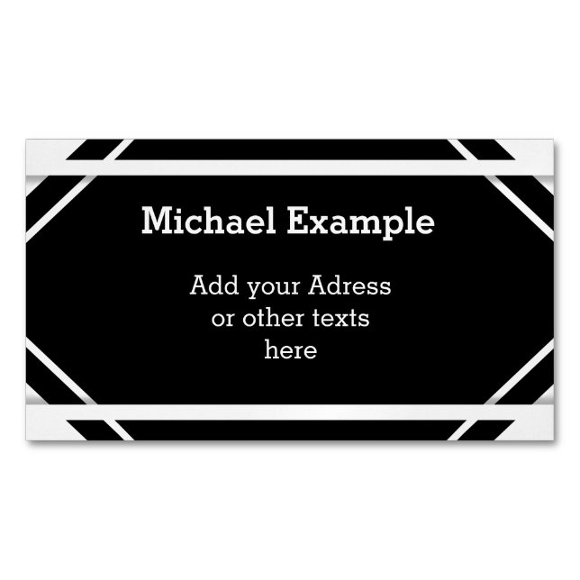 white Narrow Stripes + your backgr. & text Business Card Magnet (Front)