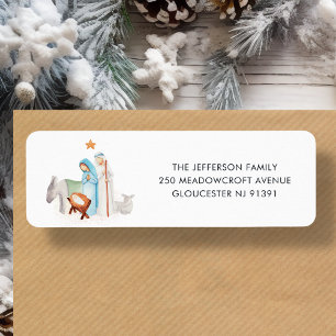 White Nativity Christmas   Return Address Labels