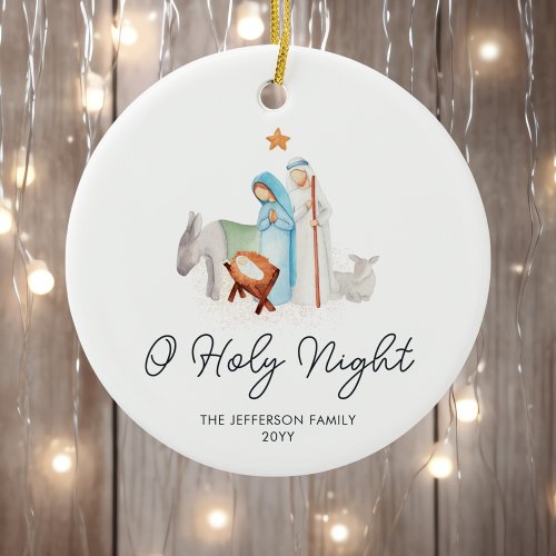 White Nativity Religious Christmas  Ceramic Ornament