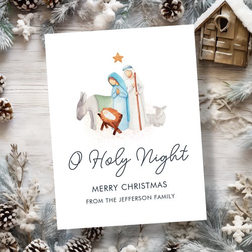 White Nativity Religious Christmas  Holiday Postcard