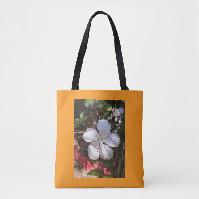 white natural hibiscus flower design tote bag (Front)
