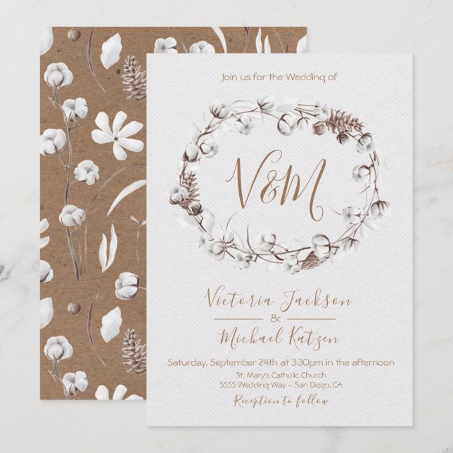 White Natures Wreath Wedding invitations (Front/Back)