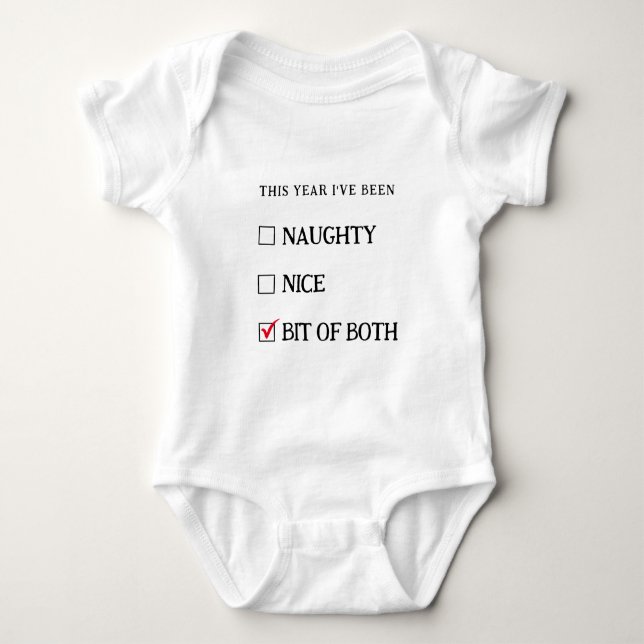 White Naughty Nice List Funny Cute Christmas Baby Bodysuit (Front)