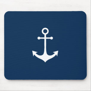 white nautical anchor on navy blue mouse pad