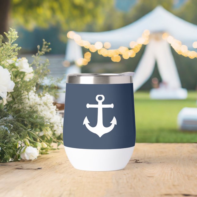 White Nautical Anchor  Thermal Wine Tumbler (Wedding)