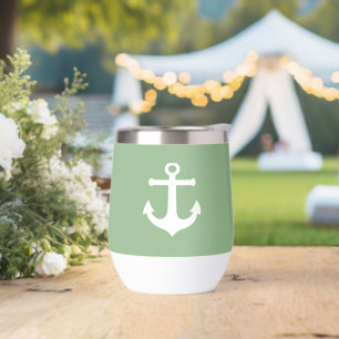 White Nautical Anchor Thermal Wine Tumbler