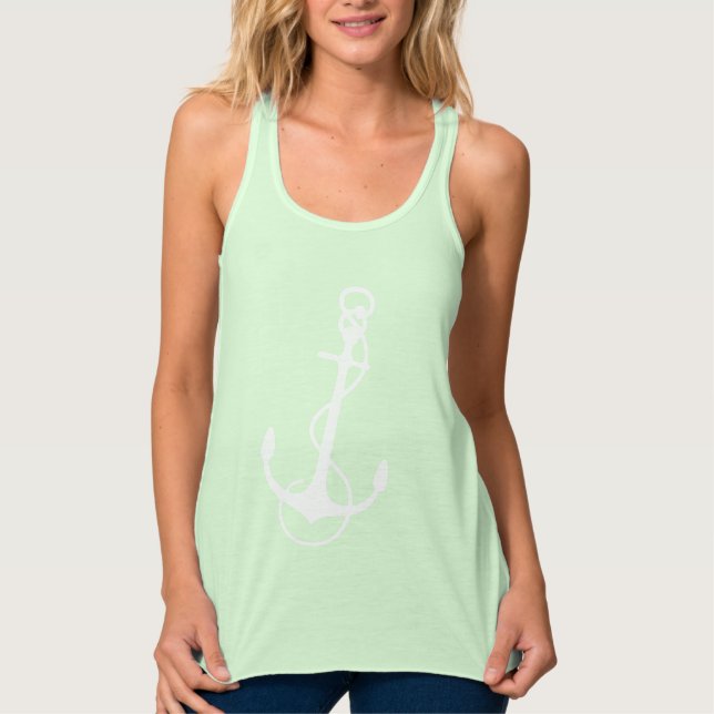 White Nautical Boat Anchor 2 Over Navy Blue Tank Top (Front)