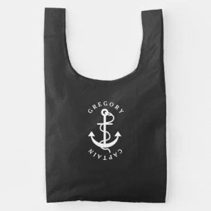 White Nautical Boat Anchor Monogramed Reusable Bag