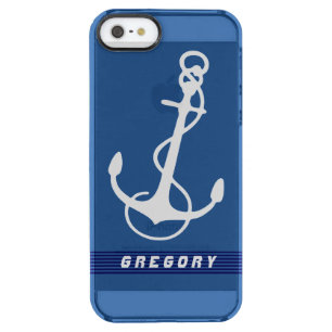 White Nautical Boat Anchor Stripes Accents Clear iPhone SE/5/5s Case