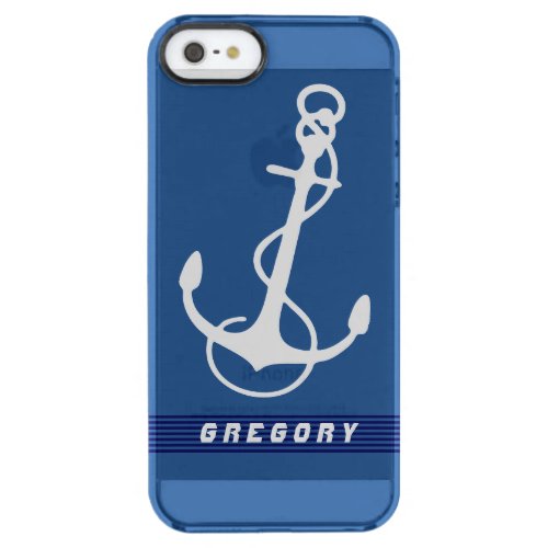 White Nautical Boat Anchor Stripes Accents Clear iPhone SE55s Case