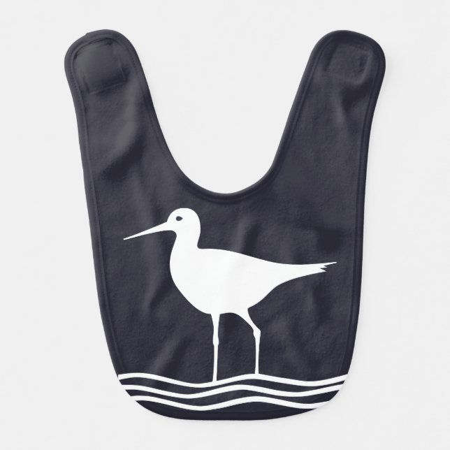 white nautical CRANE BIRD | Baby Bib (Front)