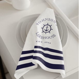 White Nautical Custom Name Kitchen Towel