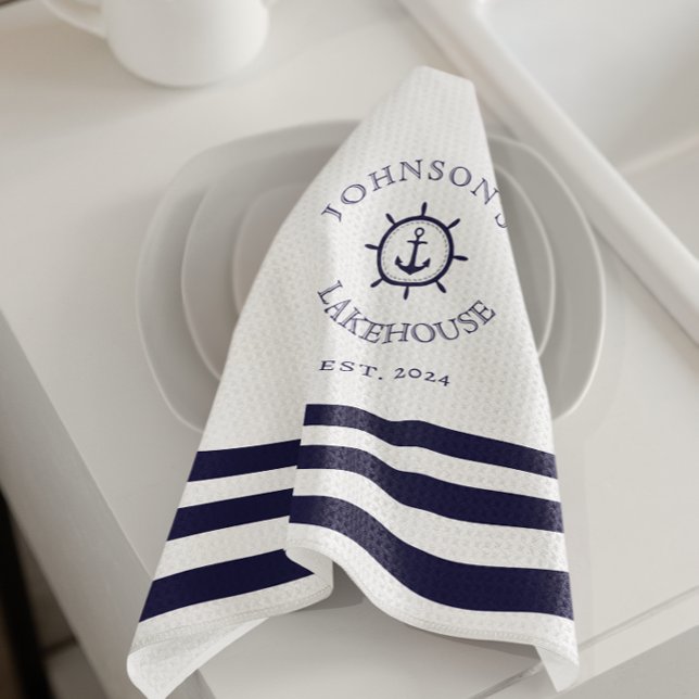 White Nautical Custom Name  Kitchen Towel (Creator Uploaded)